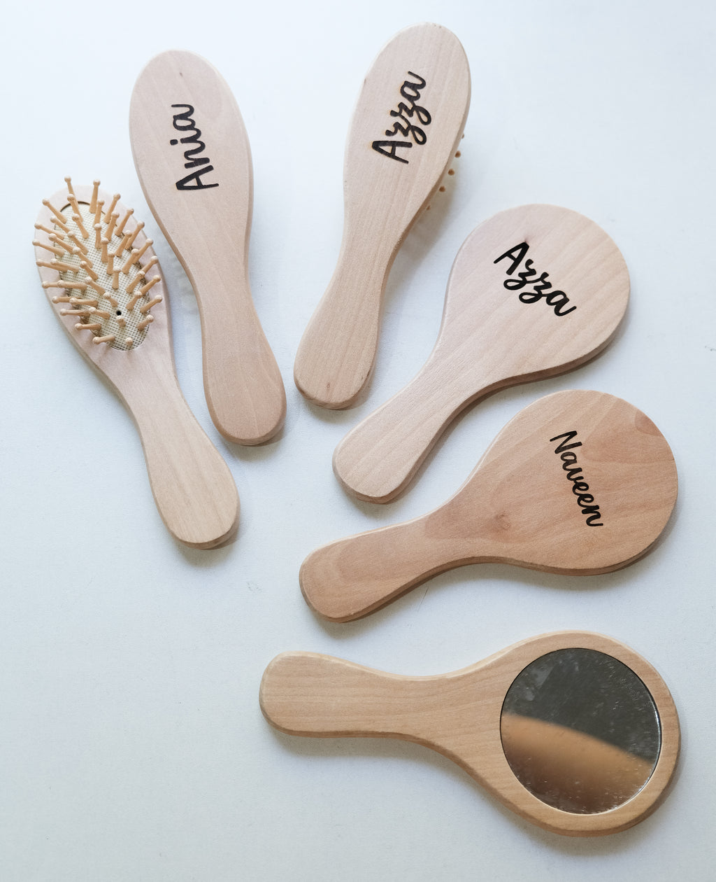 Laser Engraved Wooden Brush and Mirror