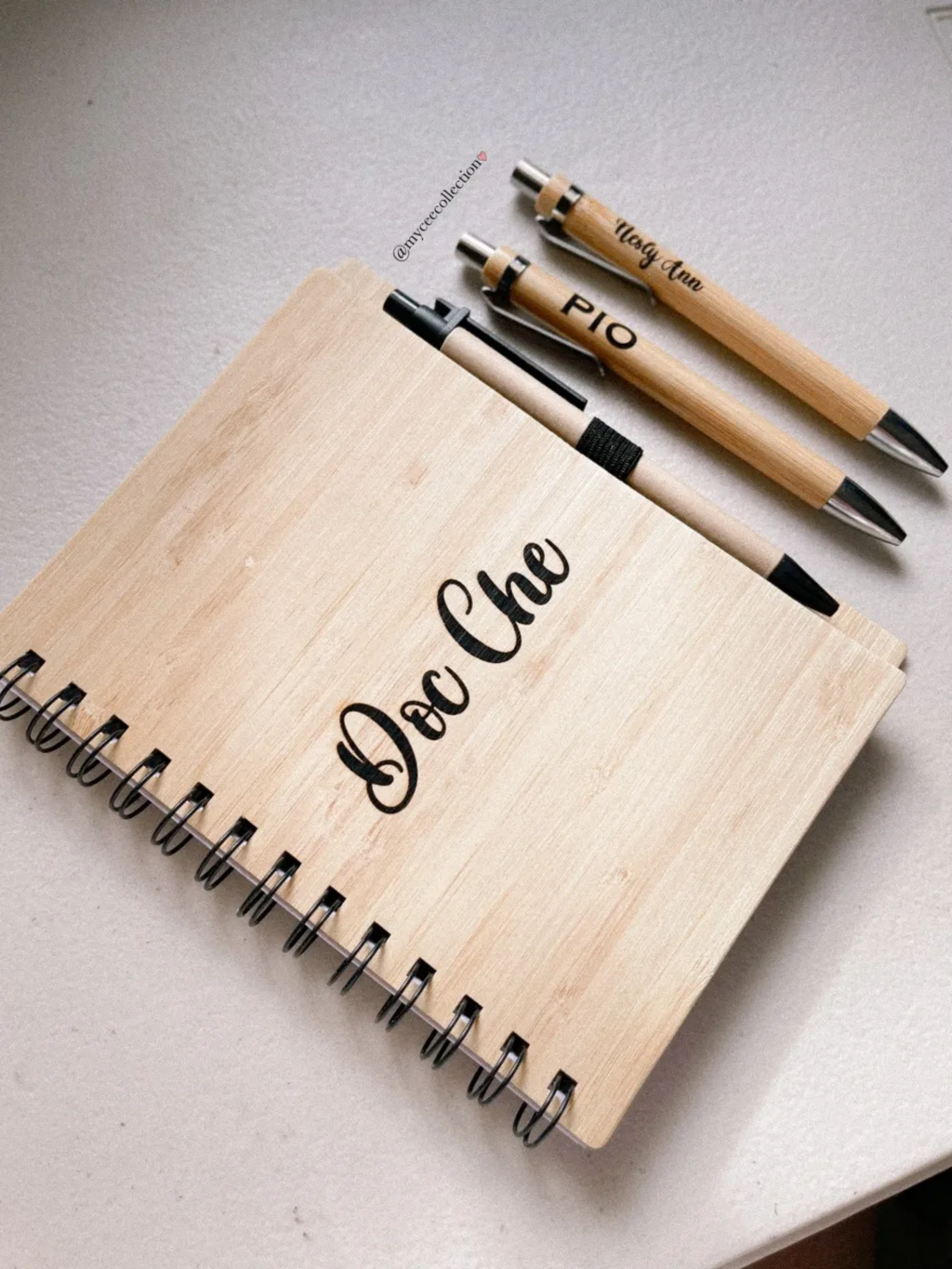 Laser Engraved Wooden Notebook with Pen