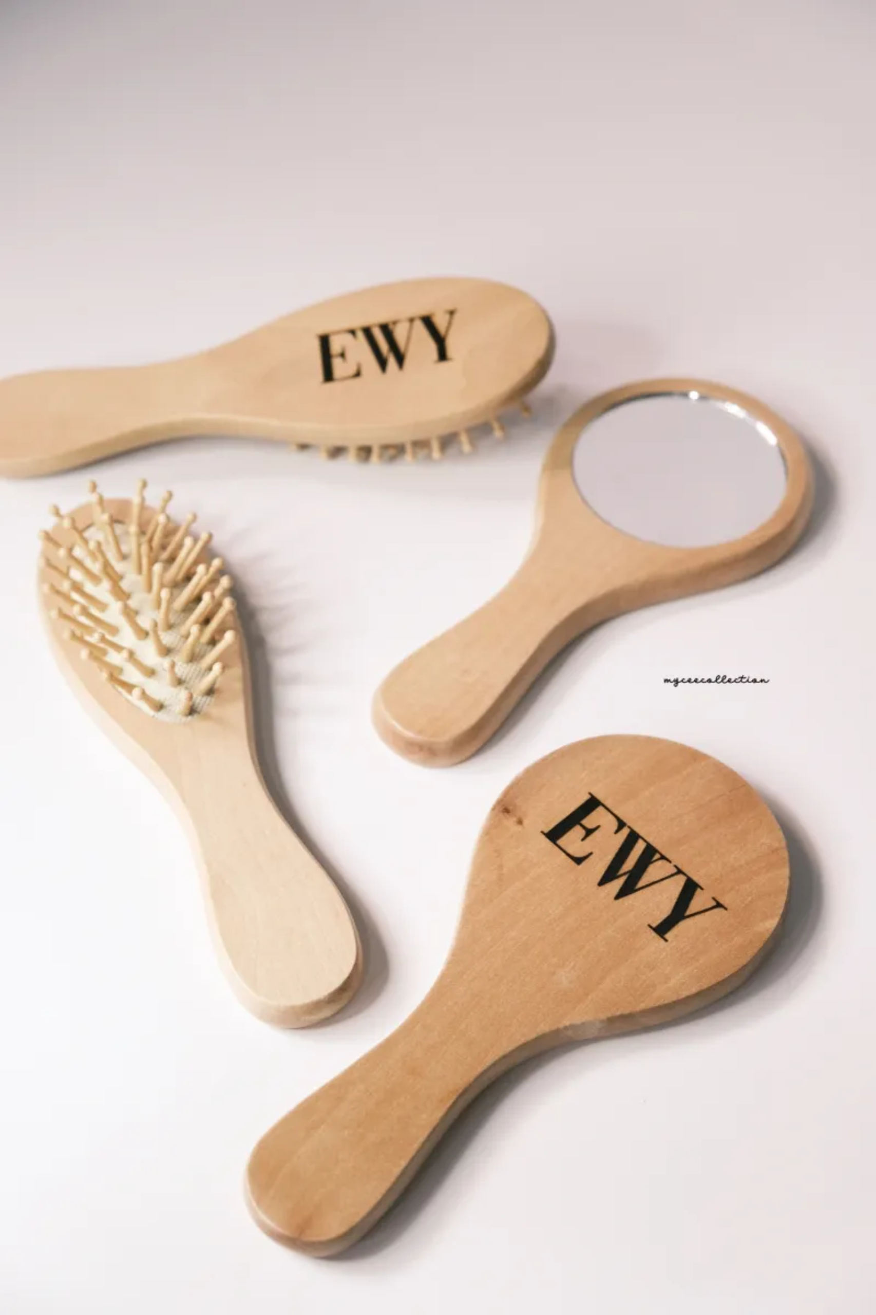 Laser Engraved Wooden Brush and Mirror