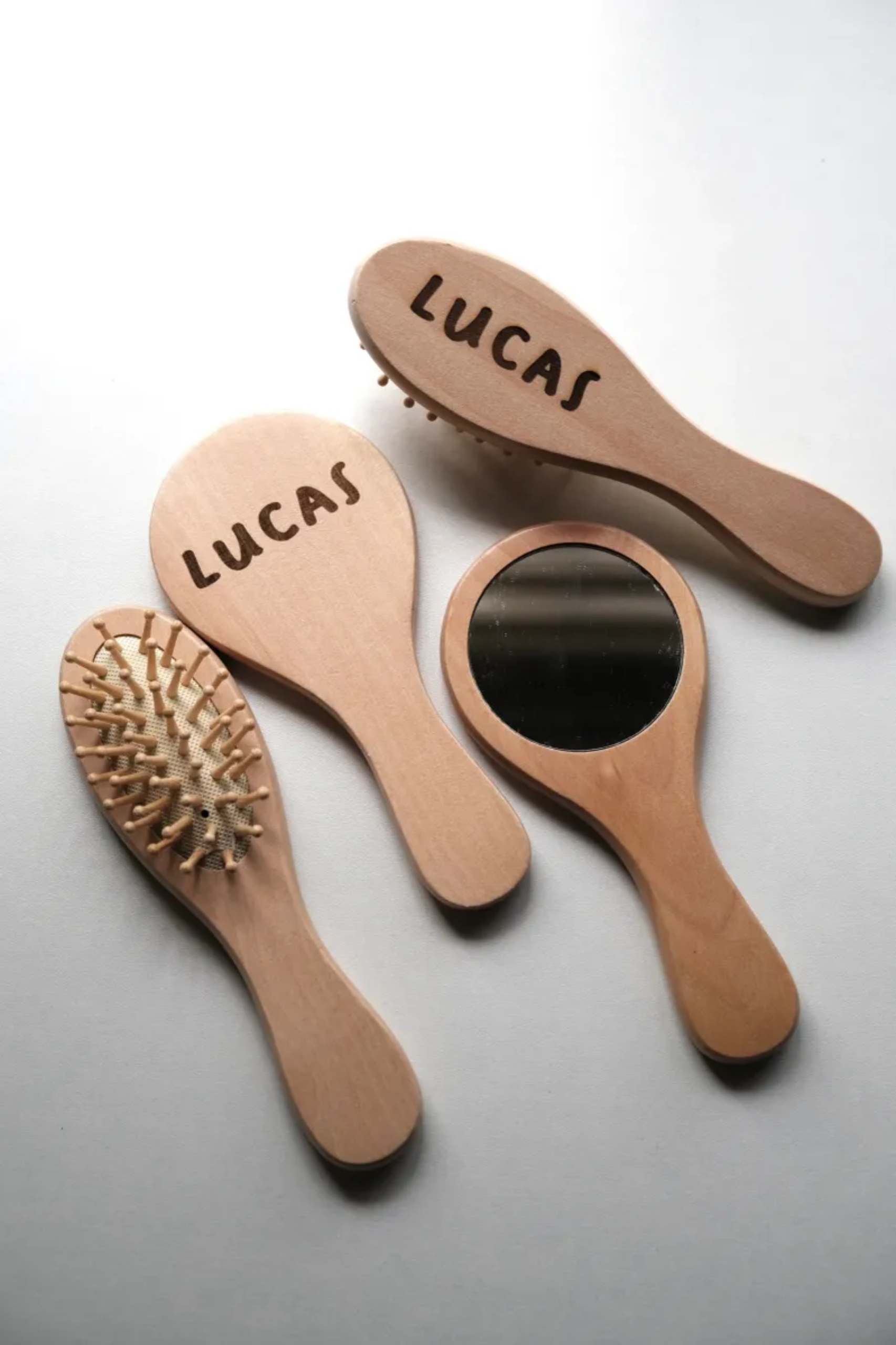 Laser Engraved Wooden Brush and Mirror