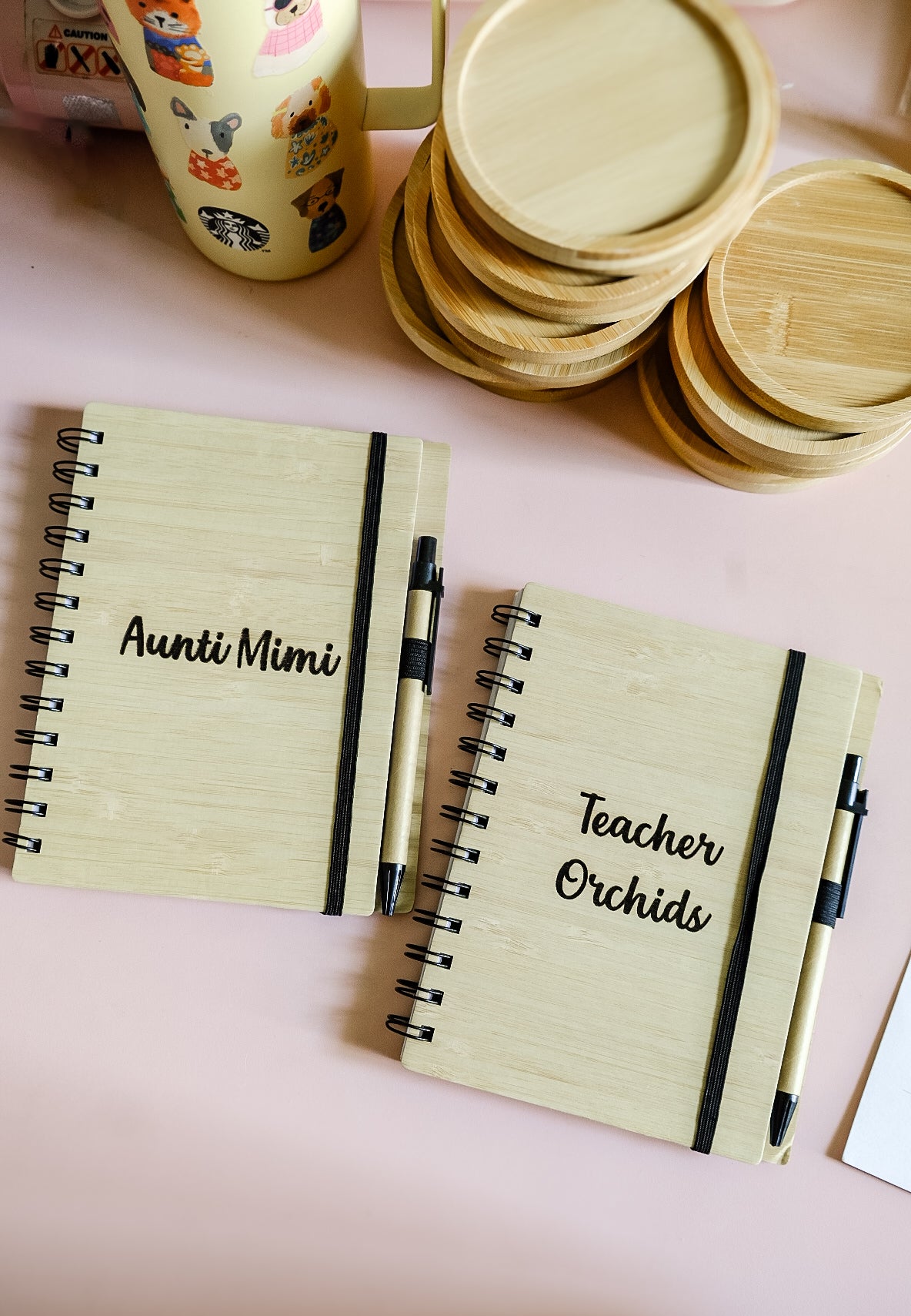 Laser Engraved Wooden Notebook with Pen